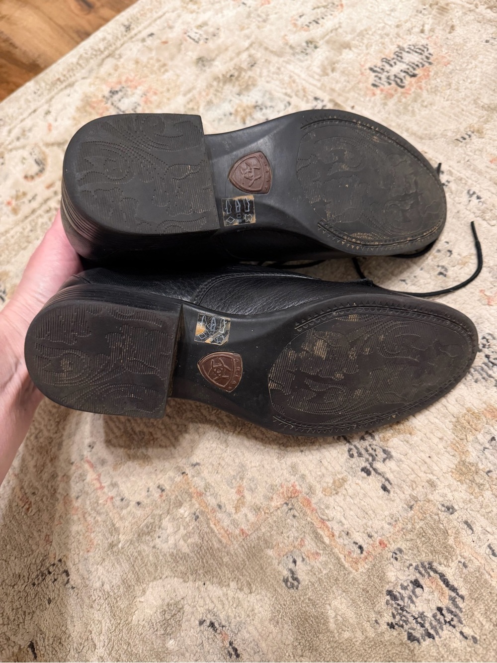 Ariat Black Leather Lace-Up Shoe with Brown Interior Y2K - Picture 3 of 7